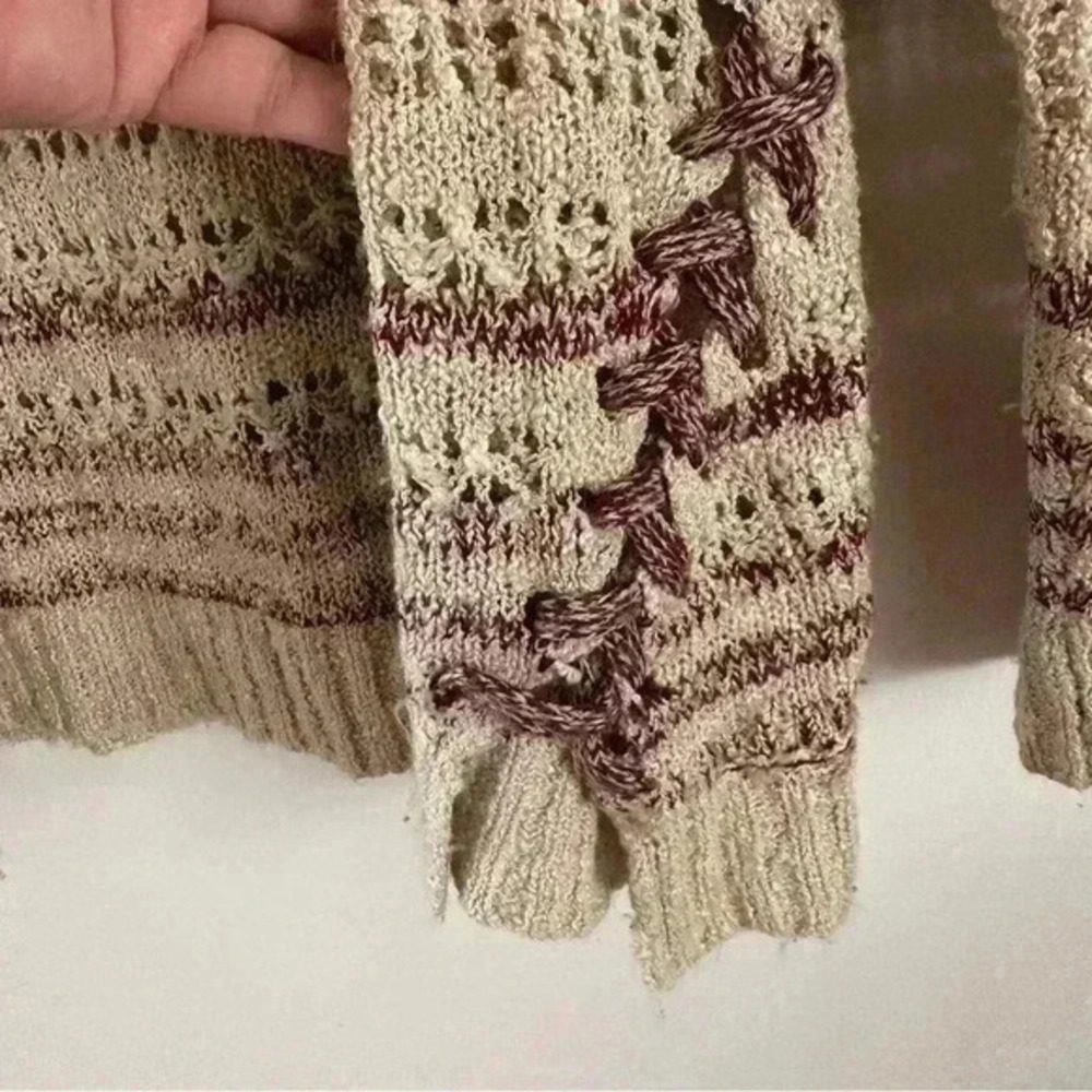 Artesia Sweater Open Knit Purple Beige Side Detail Women’s Sz XL Comfy - Picture 5 of 13